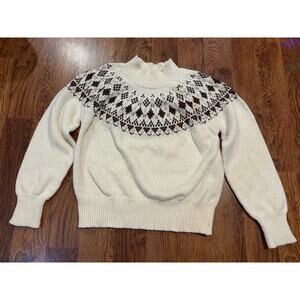 Melrose and Market Women's Fair Isle Mock Neck Sweater – Cream/Brown – Sz Medium